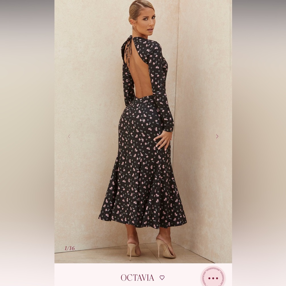House of CB Octavia Black Floral Midi Cut Out Dress